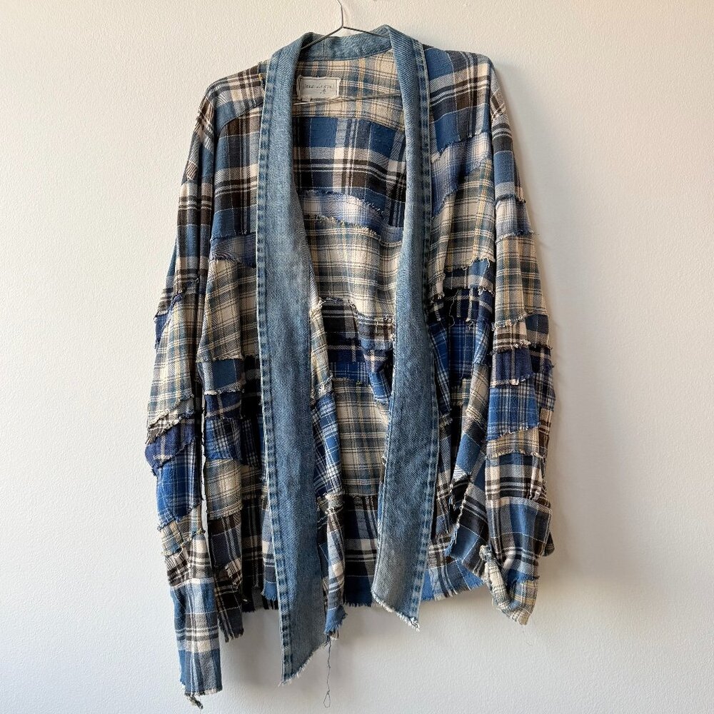 GREG LAUREN Patchwork Plaid Kimono Jacket – Size 4 (XL)